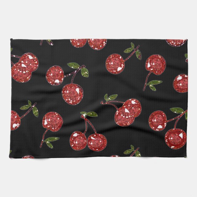 Paño De Cocina RB Rockabilly Muy cereza cerezas en negro (Horizontal)