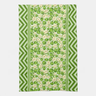 Paño De Cocina Rebanada de manzana linda lunares y Chevron Verde