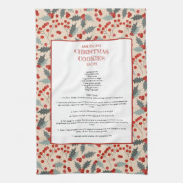 Paño De Cocina Receta botánica para los Navidades de Holly Berry 