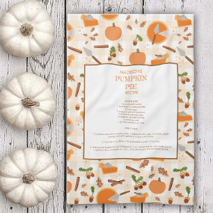 Paño De Cocina Receta de calabaza Pie Heirloom Patrón otoño otoño