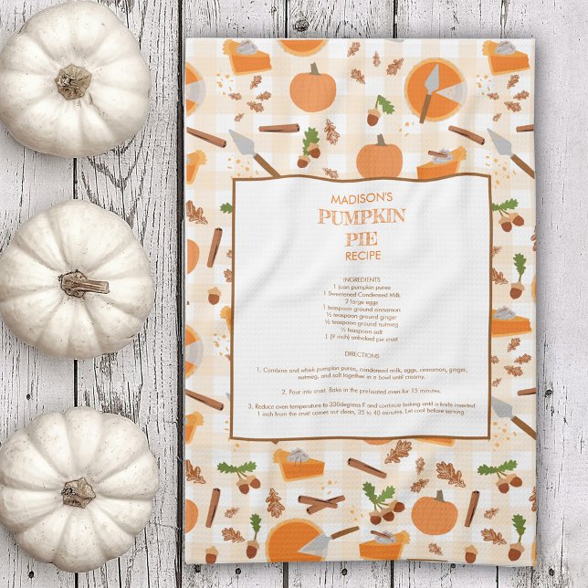 Paño De Cocina Receta de calabaza Pie Heirloom Patrón otoño otoño (Pumpkin Pie Recipe Heirloom Autumn Fall Pattern Kitchen Towel)