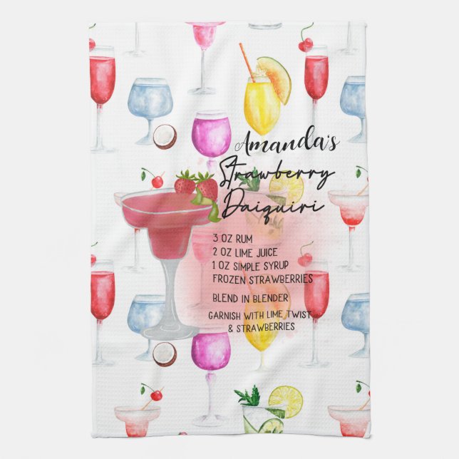 Paño De Cocina Receta de fresa de Daiquiri personalizada (Vertical)