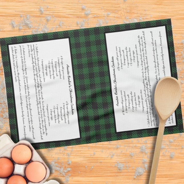 Paño De Cocina Receta de la familia Gingham Plaid, Navidades verd (Subido por el creador)