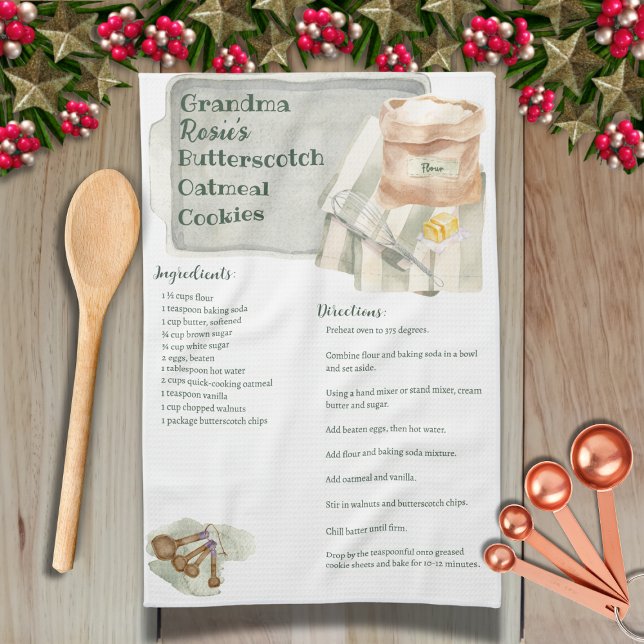 Paño De Cocina Receta de la familia personalizado Keepsake Rustic (Custom Cookie Towel with person's name, title, and favorite recipe. Great gift from Grandma or Mom!)
