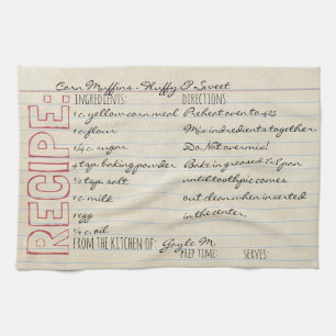 Paño De Cocina Receta de Vintage Card-Cornbread Receta-Personaliz