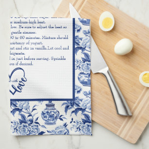Paño De Cocina Receta Familiar de Chinoiserie Azul Recuerdo Perso
