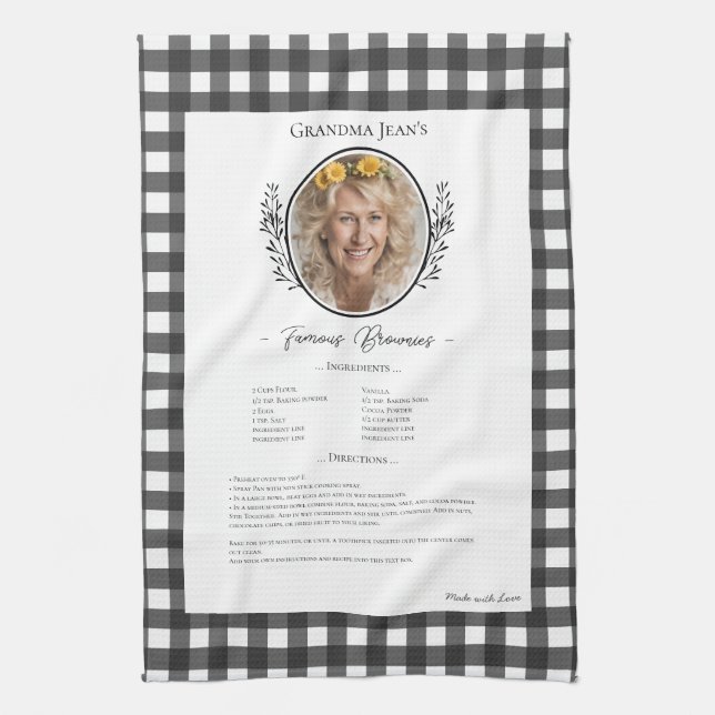 Paño De Cocina Receta familiar Keepsake Photo Gingham Kitchel Toa (Vertical)