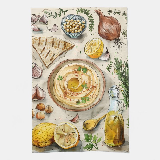 Paño De Cocina Receta Hummus de granja a mesa: comida orgánica ár (Vertical)