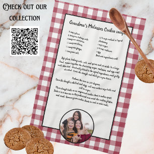 Paño De Cocina Receta manuscrita Keepsake Burgundy Plaid Photo