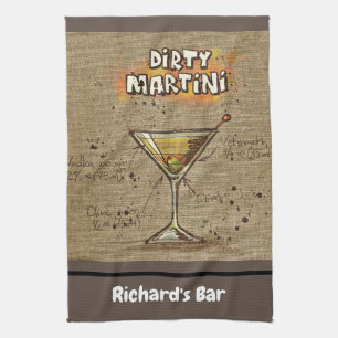 Paño De Cocina Receta sucia Martini personalizada Bar Burlap