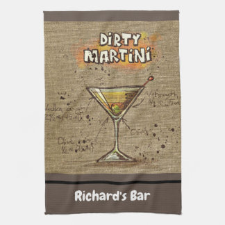 Paño De Cocina Receta sucia Martini personalizada Bar Burlap