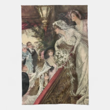 Recién casados vintage, novia victoriana lanzando 