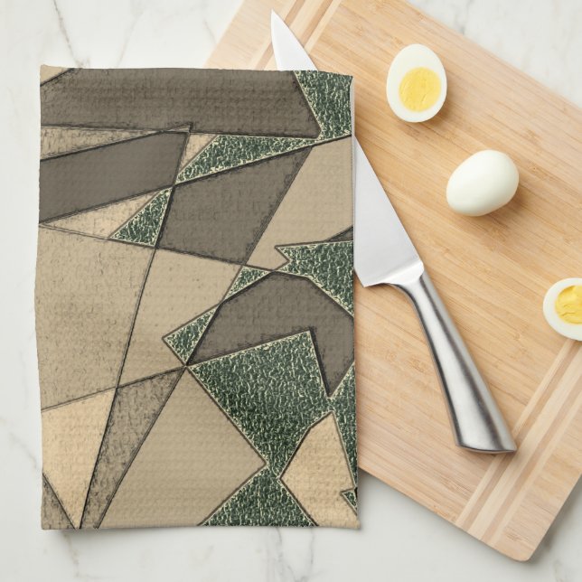 Paño De Cocina Recorte triangular beige sobre el "fondo verde osc (Doblado Cuarto)