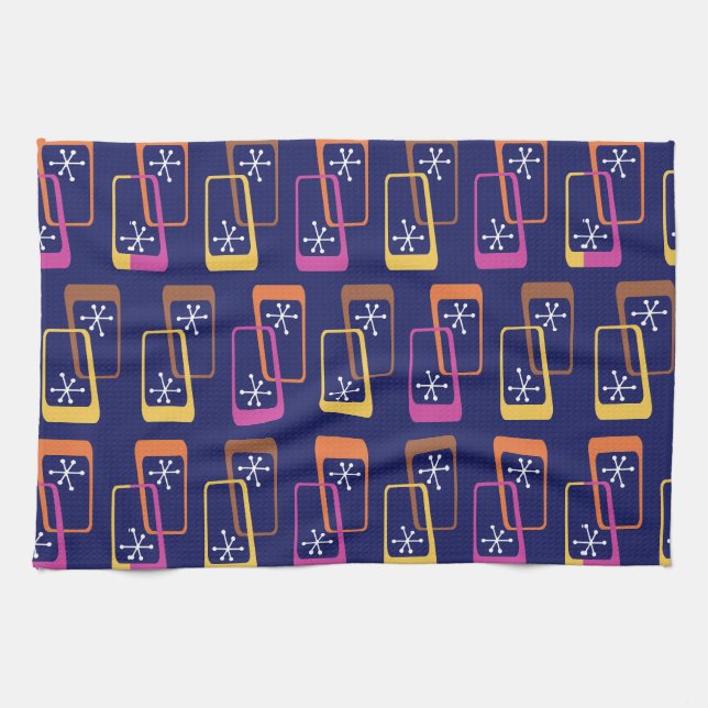 Paño De Cocina Rectángulos de la era atómica morado (Horizontal)