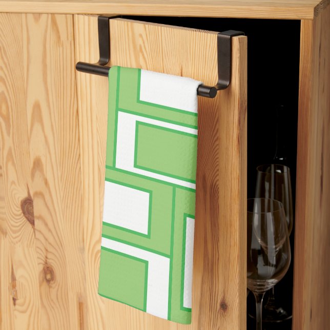 Paño De Cocina Rectángulos Geométricos Verde Blanco  (Pliegue de tercios)