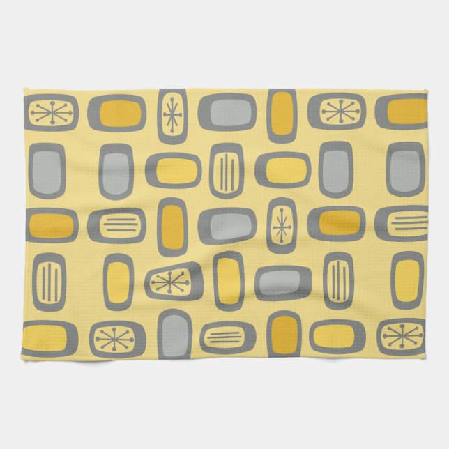 Paño De Cocina Rectángulos redondeados de MCM de medio siglo Gris (Horizontal)