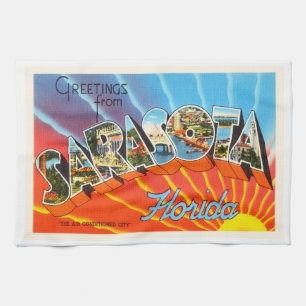 Paño De Cocina Recuerdo viejo del viaje del vintage de Sarasota