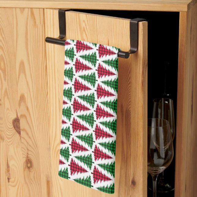 Paño De Cocina Red and Green Buffallo Plaid Christmas Tree (Pliegue de tercios)