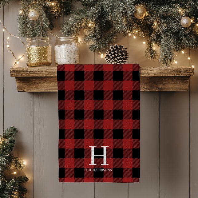 Paño De Cocina Red Black Buffalo Plaid Monogram Holiday (Subido por el creador)