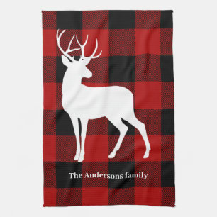 Paño De Cocina Red Buffalo Plaid & Deer Entrega de nombre perso