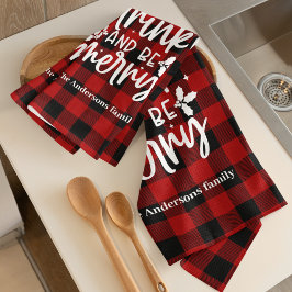 Paño De Cocina Red Buffalo Plaid “Eat, Drink & Be Merry”