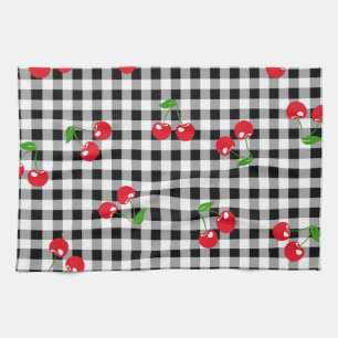 Paño De Cocina Red Cherry Gingham Black & White Buffalo Plaid