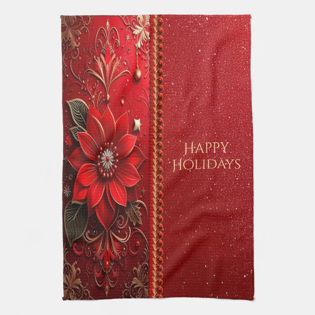 Paño De Cocina Red Flower Holiday Kitchen Towel (Vertical)