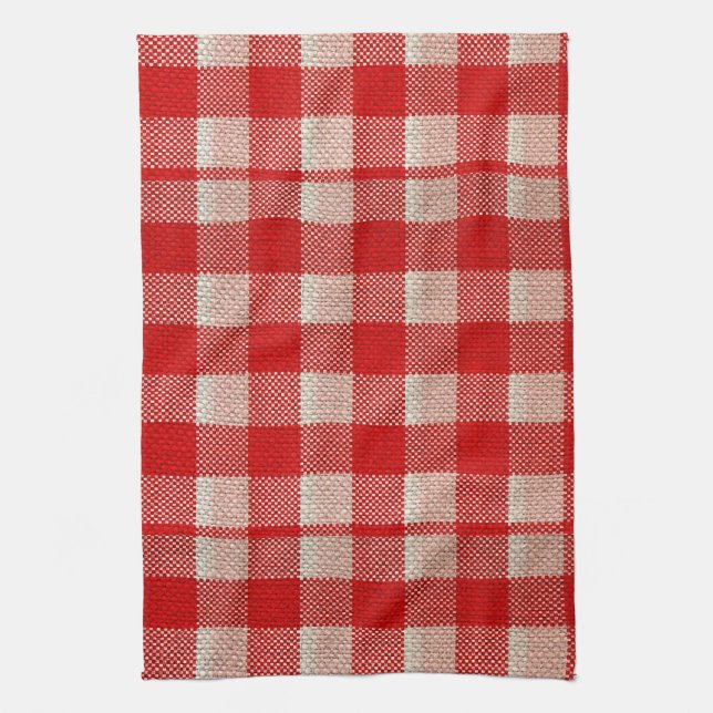 Paño De Cocina Red Gingham Checkered Pattern Burlap Look (Vertical)