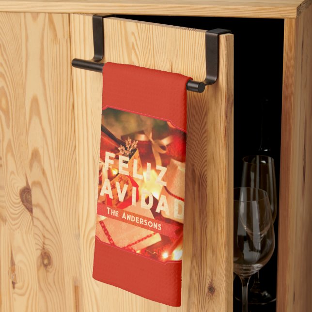 Paño De Cocina Red Gold Family Nombre Elegantes Navidades Español (Pliegue de tercios)