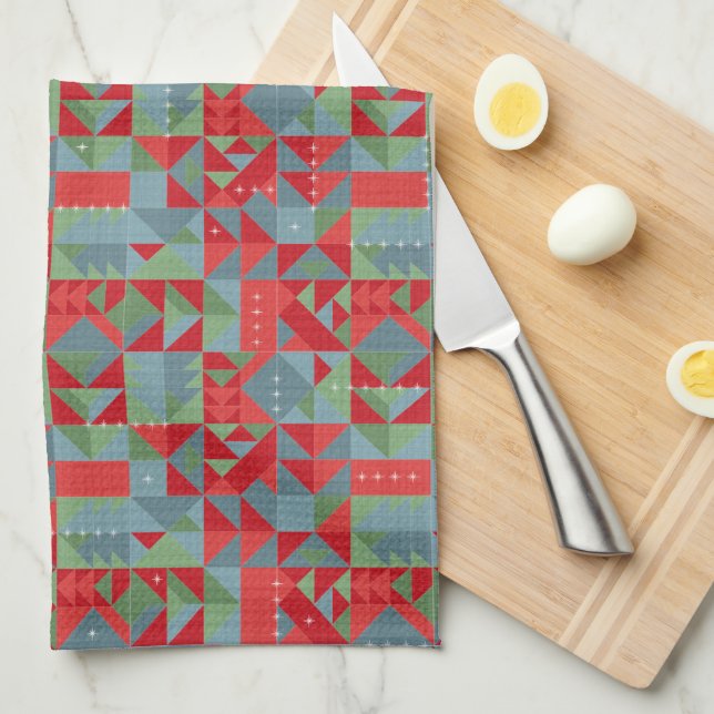 Paño De Cocina Red, gray, green geometric pattern. (Doblado Cuarto)