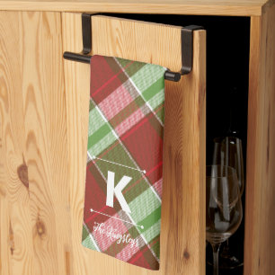 Paño De Cocina Red Green Plaid Christmas Personalized Monogram