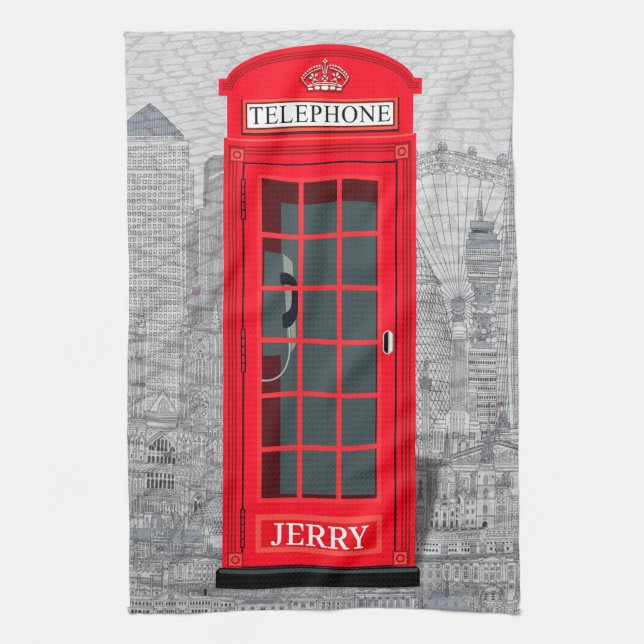 Paño De Cocina Red London Phone Booth Skyline (Vertical)