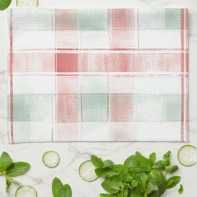 Paño De Cocina Red Mint Peppermint Mocha Plaid Stripes Christmas (Doblado)