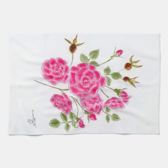 Paño De Cocina Red Rose kitchen tea towel (Horizontal)