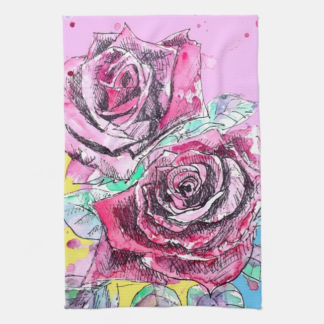 Paño De Cocina Red Rose Roses Watercolour Floral Flowers Flower (Vertical)
