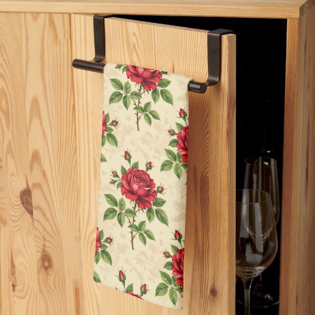 Paño De Cocina Red rose vintage pattern (Pliegue de tercios)