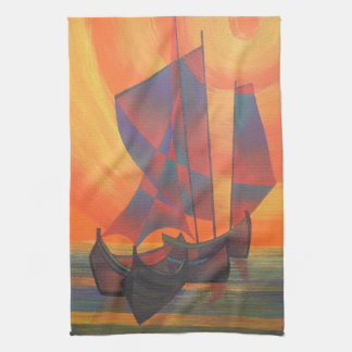 Paño De Cocina Red Sails in the Sunset Cubist Junk Resumen
