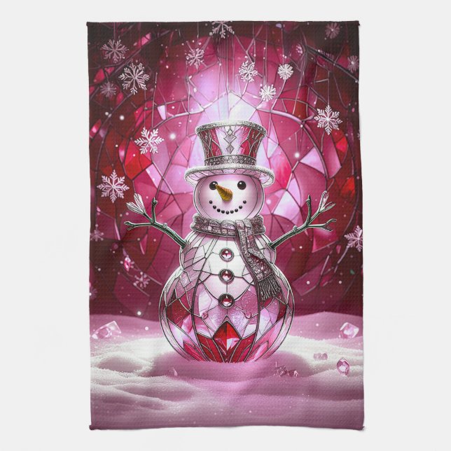 Paño De Cocina Red Snowman Snowflakes Holiday Kitchen Towel (Vertical)