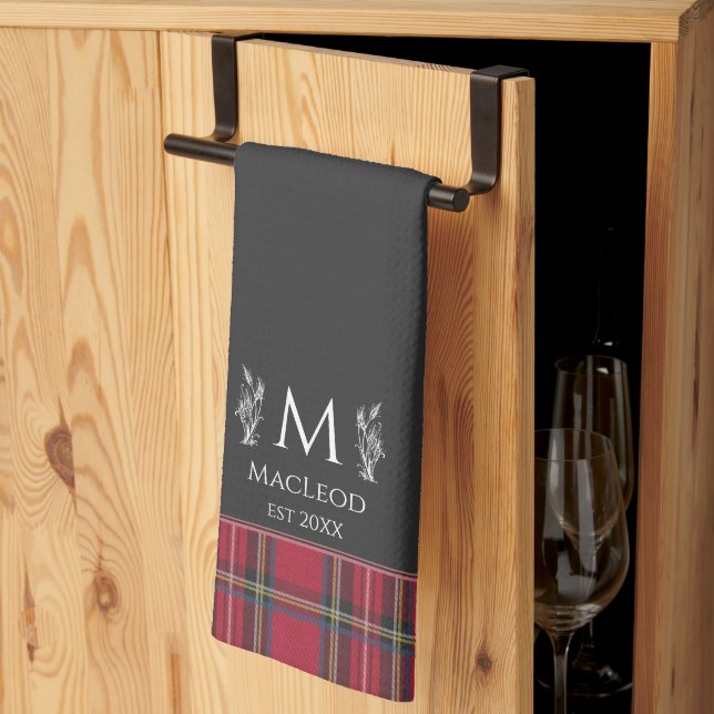 Paño De Cocina Red Tartan Personalizado Monograma Reino Unido Neg (Pliegue de tercios)