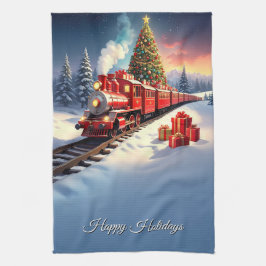 Paño De Cocina Red Train Christmas Tree Holiday Kitchen Towel