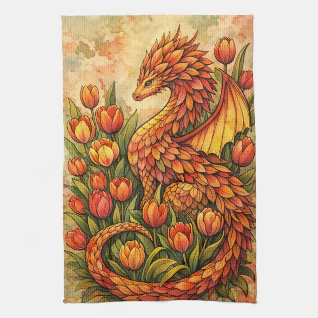 Paño De Cocina Red Tulips Dragon Spring Dragons                   (Vertical)