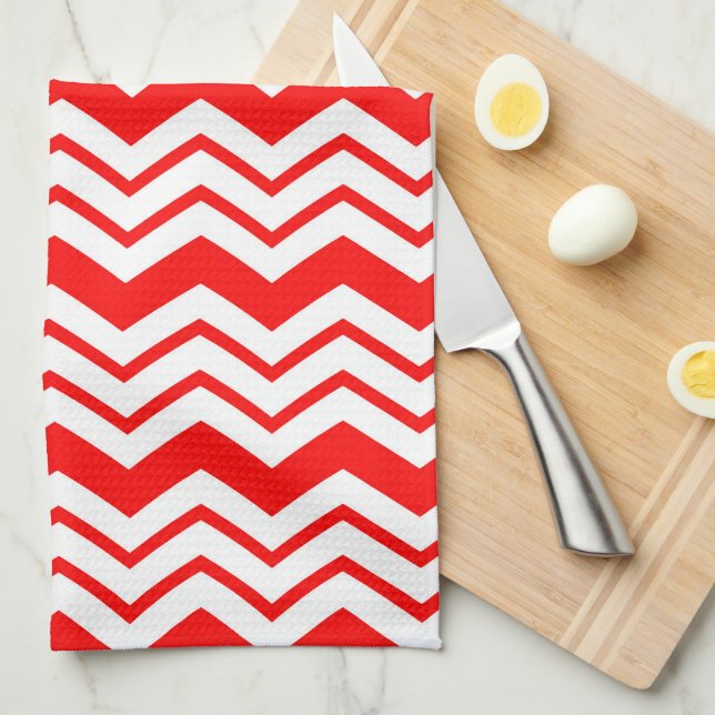 Paño De Cocina Red White Chevron Zigzag Pattern Design  (Doblado Cuarto)