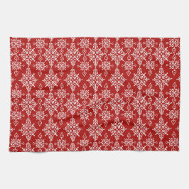 Paño De Cocina Red White Ornamental Snowflake Pattern