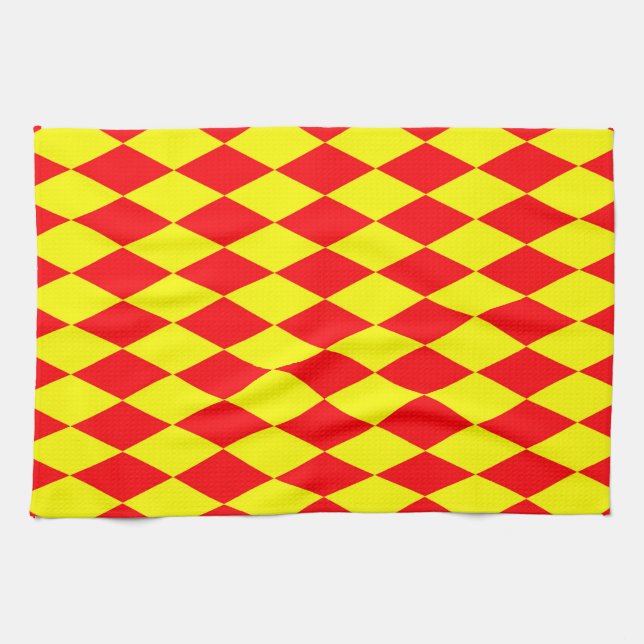Paño De Cocina Red Yellow Harlequin Checkered Design  (Horizontal)