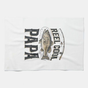 Paño De Cocina Reel Cool Papa Diseño Vectorial de Pesca Vintage_1