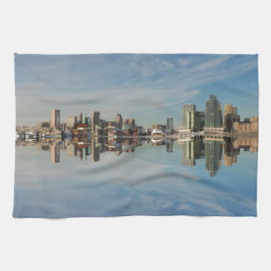Paño De Cocina Reflexión céntrica del horizonte de Baltimore