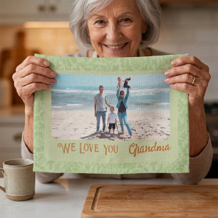 Paño De Cocina Regalo Abuela Texto Foto Personalizado Chic Verde