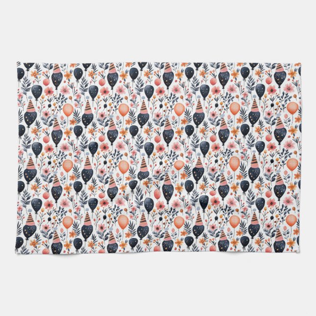 Paño De Cocina Regalo de cumpleaños | Globo caprichoso y flor (Horizontal)