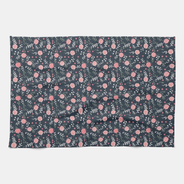 Paño De Cocina Regalo de cumpleaños | Rosa impecable con hojas ve (Horizontal)