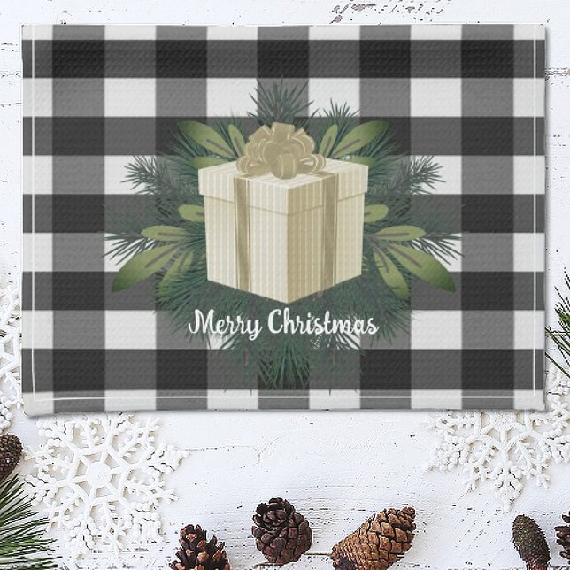 Paño De Cocina Regalo de los Navidades de Buffalo Plaid | Vacacio (Gold Buffalo Plaid Christmas Gift Holiday Kitchen Towel)